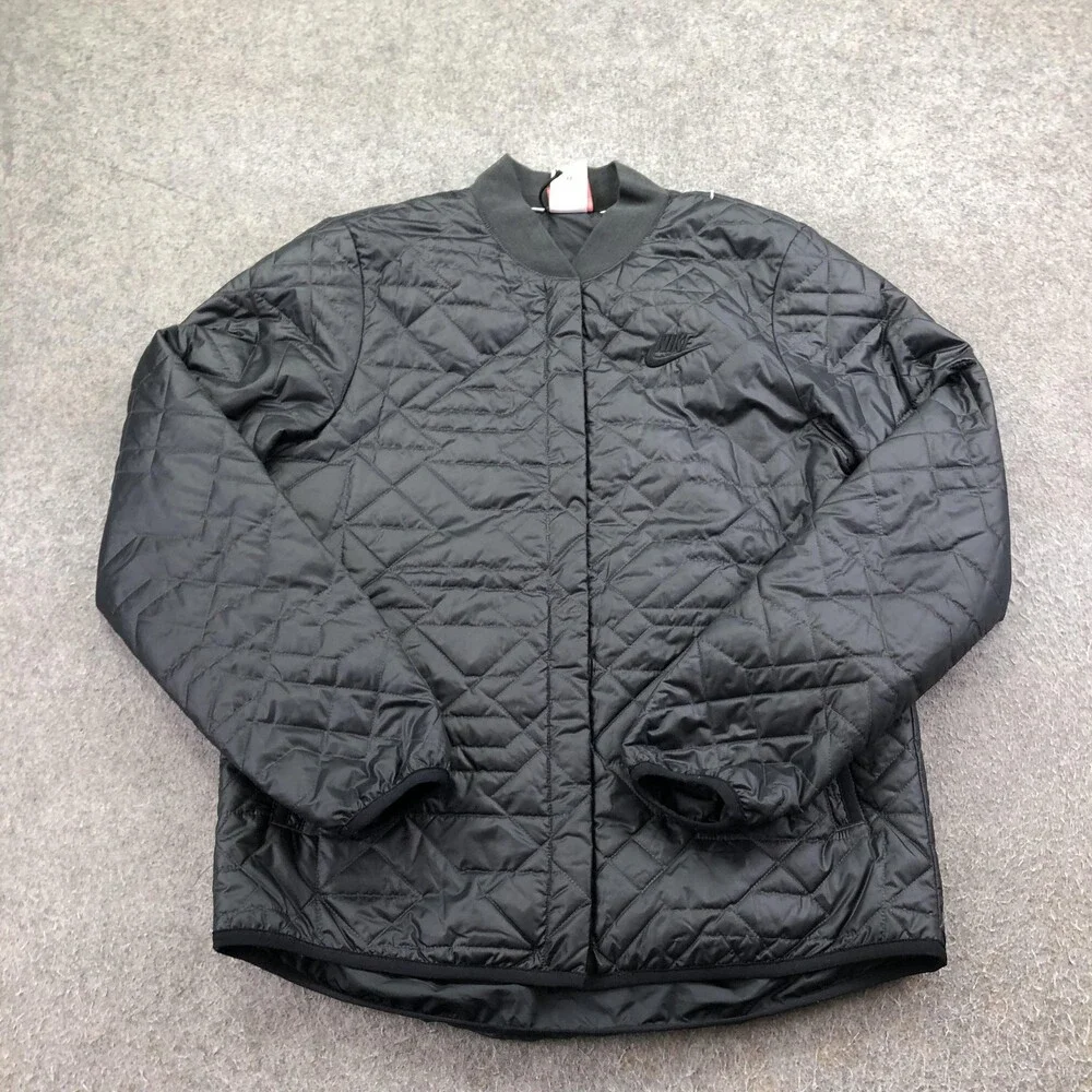 Nike Jacket Womens Small Black Quilted Full Zip Insulated Lined Casual Bomber